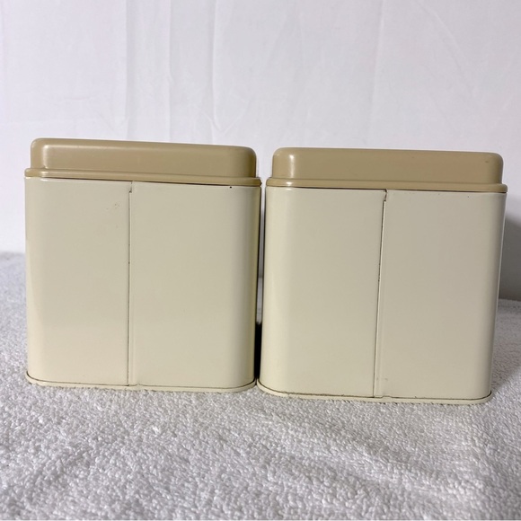 Vintage Ekco Beige Painted Metal Coffee Tea Canisters W Plastic Lids - Picture 9 of 13